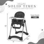 Dream On Me Solid Times High Chair for Babies and Toddlers in Black, Multiple Recline and Height Positions, Lightweight Portable Baby High Chair, 5 point Safety Harness, Easy to Clean Surface