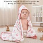 FIEMOL Hooded Baby Towels for Newborn,100% Cotton Baby Bath Towels with Hood for Infant Toddler Girl, 2 Pack 32x32 Inch Soft & Absorbent Knit Terry Bath Essentials Pink Rainbow