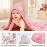 FIEMOL Hooded Baby Towels for Newborn,100% Cotton Baby Bath Towels with Hood for Infant Toddler Girl, 2 Pack 32x32 Inch Soft & Absorbent Knit Terry Bath Essentials Pink Rainbow