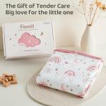 FIEMOL Hooded Baby Towels for Newborn,100% Cotton Baby Bath Towels with Hood for Infant Toddler Girl, 2 Pack 32x32 Inch Soft & Absorbent Knit Terry Bath Essentials Pink Rainbow