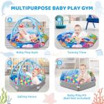 Baby Gym Play Mat, 8-in-1 Ocean Theme Tummy Time Mat & Ball Pit, Washable Baby Activity Play Mat for Visual, Hearing, Sensory, Motor Development, Baby Toys Gift for Toddler Infant 0-3-6-9-12-18 Months