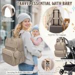 CandyHome Diaper Bag Backpack, Waterproof Stylish Baby Bag with Changing Pad, Large Capacity Travel Essentials Baby Diaper Bag with USB Port, Stroller Straps & Pacifier Case (Khaki)