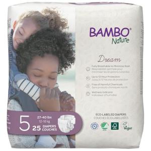 Bambo Nature Premium Eco-Friendly Baby Diapers, Size 5 (27-40 Lbs), 25 Count