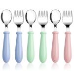 Pimoys 6 Pieces Toddler Utensils Kids Silverware Baby Forks and Spoons Set, Stainless Steel Childrens Safe Flatware Metal Kids Cutlery Set with Round Handle, Dishwasher Safe