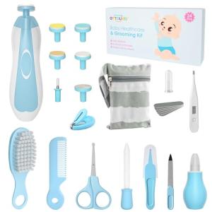 OTTOLIVES Baby Healthcare and Grooming Kit, 24 in 1 Baby Electric Nail Trimmer Set Newborn Nursery Health Care Set for Newborn Infant Toddlers Baby Boys Girls Kids Haircut Tools (0-3 Years+) (Blue)