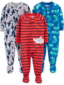 Simple Joys by Carter's Baby Boy's 3-Pack Loose Fit Flame Resistant Polyester Footed Pajamas Sleepwear, iguana/sea Creatures/shark, 18 Months