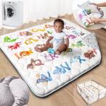 Beavtaens Baby Play Mat, 50x50 Playpen Mat with Super Soft Touch, Activity Mats with Upgraded Anti-Slip Bottom, Machine Washable Crawling Mats for Floor & Picnic (Animal Alphabets)