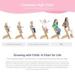 Cowiewie 3-in-1 Convertible Natural Wooden High Chair for Babies & Toddlers 3-Tier Remove & 2 Adjustable Wood Tray & 8 Levels Adjustable, 2 Waterproof Cozy Cushions Grey