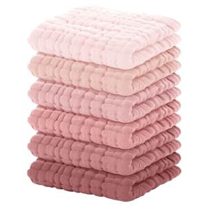 Yoofoss Muslin Baby Washcloths 100% Organic Cotton Face Towels 6 Pack Wash Cloths for Baby 12x12in Soft and Absorbent Baby Wipes (Gradient Pink)