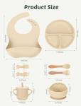 JELLDJK 24 PCS Silicone Baby Feeding Set, Baby Led Weaning Supplies Includes Suction Bowls and Divided Plates, Adjustable Silicone Bib, Spoons&forks, Training cup with straw (Green+Brown+Beige)