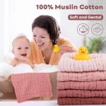 Yoofoss Muslin Baby Washcloths 100% Organic Cotton Face Towels 6 Pack Wash Cloths for Baby 12x12in Soft and Absorbent Baby Wipes (Gradient Pink)