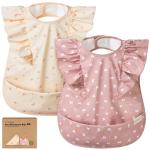KeaBabies Waterproof Bibs for Baby Girl,Boy – 2-Pack Lightweight, Large Baby Bibs for Eating, Wearable Food Catcher, 6-12 Months Infant Feeding Essentials, Smock for Toddlers 1-3, Kids (Butterflies)