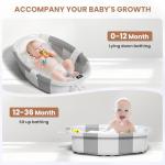 Collapsible Baby Bathtub with Soft Cushion and Thermometer, Newborn to Toddler Tub 0-36 Months with Toy Storage Mesh Bag, Portable Travel Bath for Infants (Grey)