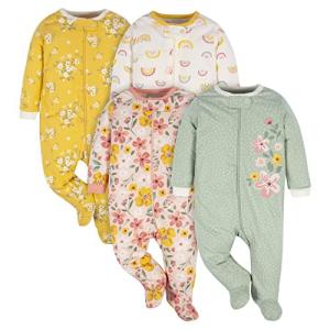 Gerber Baby Girls 4 Pack 'N Play Footie And Toddler Sleepers, Golden Floral, 3-6 Months US