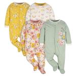 Gerber Baby Girls 4 Pack 'N Play Footie And Toddler Sleepers, Golden Floral, 3-6 Months US