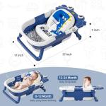 Collapsible Baby Bathtub for Newborns to Toddler with Real-time Temp Monitor & Floating Cushion,Portable Travel Tub for 0-36 Month, Foldable Baby Bath Tub for Infants Boy (Blue)