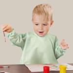 POIKSHARK 4 Pack Long Sleeve Bib, Reusable Bib with Catch-all Pocket, Waterproof Sleeved Smock for 6-30 Months Baby Boy or Girl - Blue