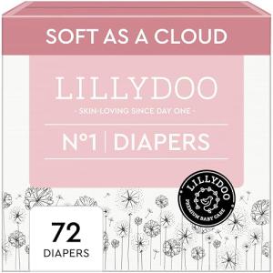 LILLYDOO Baby Diapers - Size 1 (4+ lbs), Half-Monthly Supply (72 Count), Leak Protection, Skin-Friendly, Ultrasoft, Perfume- & Chlorine-Free, Hypoallergenic, Dermatologist Tested, Oeko-TEX®