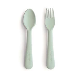mushie Flatware Fork and Spoon Set For Kids | Made in Denmark (Sage)