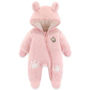 Fairy Baby Newborn Baby Snowsuit Infant Winter Coat Bear Footie Fleece Romper Bunting Jumpsuit for Girls Boys Pink 0-3M