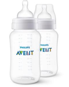 Philips Avent Anti-Colic Baby Bottles, 11oz, with Flow 3 Nipples, 3m+, 2pk, Clear, SCY106/02