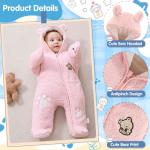 Fairy Baby Newborn Baby Snowsuit Infant Winter Coat Bear Footie Fleece Romper Bunting Jumpsuit for Girls Boys Pink 0-3M