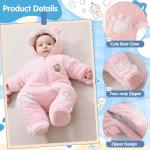 Fairy Baby Newborn Baby Snowsuit Infant Winter Coat Bear Footie Fleece Romper Bunting Jumpsuit for Girls Boys Pink 0-3M