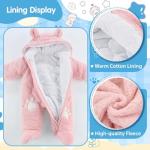 Fairy Baby Newborn Baby Snowsuit Infant Winter Coat Bear Footie Fleece Romper Bunting Jumpsuit for Girls Boys Pink 0-3M