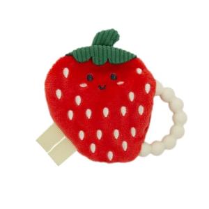 Pearhead Strawberry Crinkle Plush Baby Teether – Easter Basket Suffers BPA-Free Silicone Beaded Ring, Sensory Toy with Gentle Sound for Teething Pain Relief, Newborns 0+ Months