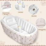 Mink Inflatable Baby Bathtub with Built-in Air Pump, Newborn to Toddler Bath Tub,Portable Travel Shower Basin with Back Support, Deflates and Folds Easily (Olive Bath)