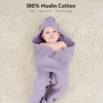 Susurration Hooded Baby Towels for Newborn 2 Pack 100% Muslin Cotton Towel for Babies，Highly Absorbent and Newborn Essential 30x30 Inch Pink&Purple