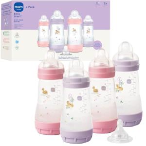 MAM 9oz Easy Start Anti-Colic Wide Neck Baby Bottle, Medium Flow Breastfeeding-Like Nipple, Reduces Colic Gas & Reflux, Easy to Clean, BPA Free, 2+ Months, Made in Europe, Bonus Fast Flow Nipple, 4 Pk