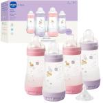 MAM 9oz Easy Start Anti-Colic Wide Neck Baby Bottle, Medium Flow Breastfeeding-Like Nipple, Reduces Colic Gas & Reflux, Easy to Clean, BPA Free, 2+ Months, Made in Europe, Bonus Fast Flow Nipple, 4 Pk