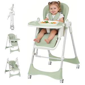 3-in-1 Baby High Chair with Soothing Rocker | Convertible Baby High Chair for babies and Toddlers | Brake Wheels, Easy Clean, Space Saving | Adjustable, Removable Tray (Green)