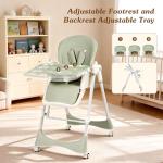 3-in-1 Baby High Chair with Soothing Rocker | Convertible Baby High Chair for babies and Toddlers | Brake Wheels, Easy Clean, Space Saving | Adjustable, Removable Tray (Green)
