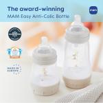 MAM 9oz Easy Start Anti-Colic Wide Neck Baby Bottle, Medium Flow Breastfeeding-Like Nipple, Reduces Colic Gas & Reflux, Easy to Clean, BPA Free, 2+ Months, Made in Europe, Bonus Fast Flow Nipple, 4 Pk
