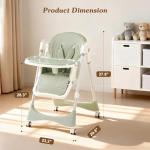 3-in-1 Baby High Chair with Soothing Rocker | Convertible Baby High Chair for babies and Toddlers | Brake Wheels, Easy Clean, Space Saving | Adjustable, Removable Tray (Green)