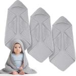 Breling 3 Pcs Muslin Hooded Baby Towels, 32 x 32 Inch Cotton Newborn Bath Towel Muslin Infant Baby Absorbent Blankets Unisex Newborn Registry Gift Essentials for Boys Girls (Light Gray)