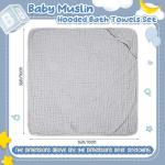 Breling 3 Pcs Muslin Hooded Baby Towels, 32 x 32 Inch Cotton Newborn Bath Towel Muslin Infant Baby Absorbent Blankets Unisex Newborn Registry Gift Essentials for Boys Girls (Light Gray)