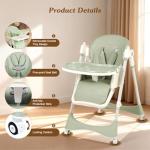 3-in-1 Baby High Chair with Soothing Rocker | Convertible Baby High Chair for babies and Toddlers | Brake Wheels, Easy Clean, Space Saving | Adjustable, Removable Tray (Green)