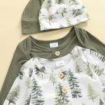 woshilaocai 2 Pack Baby Boy Girl Gown Sleeper Newborn Knotted Nightgown and Hat Set Infant Sleepwear (Pine Tree&Green,0-3 Months)