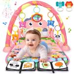 UMIKU Baby Play Mat Baby Tummy Time Mat Infant Newborn Musical Activity Center with High-Contrast Piano Music & Light Newborn Babies Gift for Girl Boy Babies 0-6 6-12 Month Pink Dinosaur