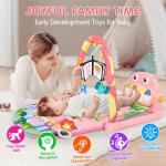 UMIKU Baby Play Mat Baby Tummy Time Mat Infant Newborn Musical Activity Center with High-Contrast Piano Music & Light Newborn Babies Gift for Girl Boy Babies 0-6 6-12 Month Pink Dinosaur