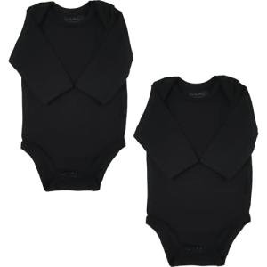 123 Bear Baby Cotton Spandex Infant Bodysuits Long Sleeve and Short Sleeve (Blk New 2-Pack Long Sleeve, 0-3 Months)