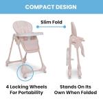 Little Folks by Delta Children 2-in-1 SlimFold High Chair for Babies and Toddlers, Pink