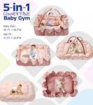 Little Dove 5-in-1 Plush Baby Play Gym, Tummy Time Mat with Blanket and 6 Sensory Toys, Baby Play Mats, Convertible Baby Gym for Sensory Development from Newborn to Toddler, Pink