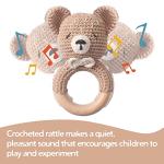 Wooden Baby Rattle Crochet Bear Baby Toys Handmade Newborn Toy Early Development Grips Stuffed Animal Organic Rattle (Bear)