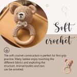 Wooden Baby Rattle Crochet Bear Baby Toys Handmade Newborn Toy Early Development Grips Stuffed Animal Organic Rattle (Bear)