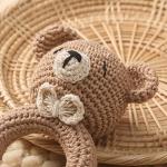 Wooden Baby Rattle Crochet Bear Baby Toys Handmade Newborn Toy Early Development Grips Stuffed Animal Organic Rattle (Bear)