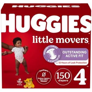 Huggies Size 4 Diapers, Little Movers Baby Diapers, Size 4 (22-37 lbs), 150 Count (6 Packs of 25), Packaging May Vary